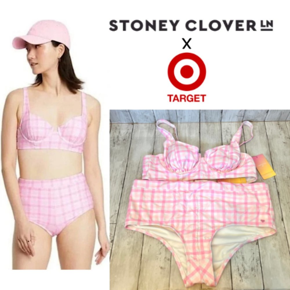 Stoney Clover Lane x Target Pink Gingham NEW 2 Piece Bikini High Waist Set XL